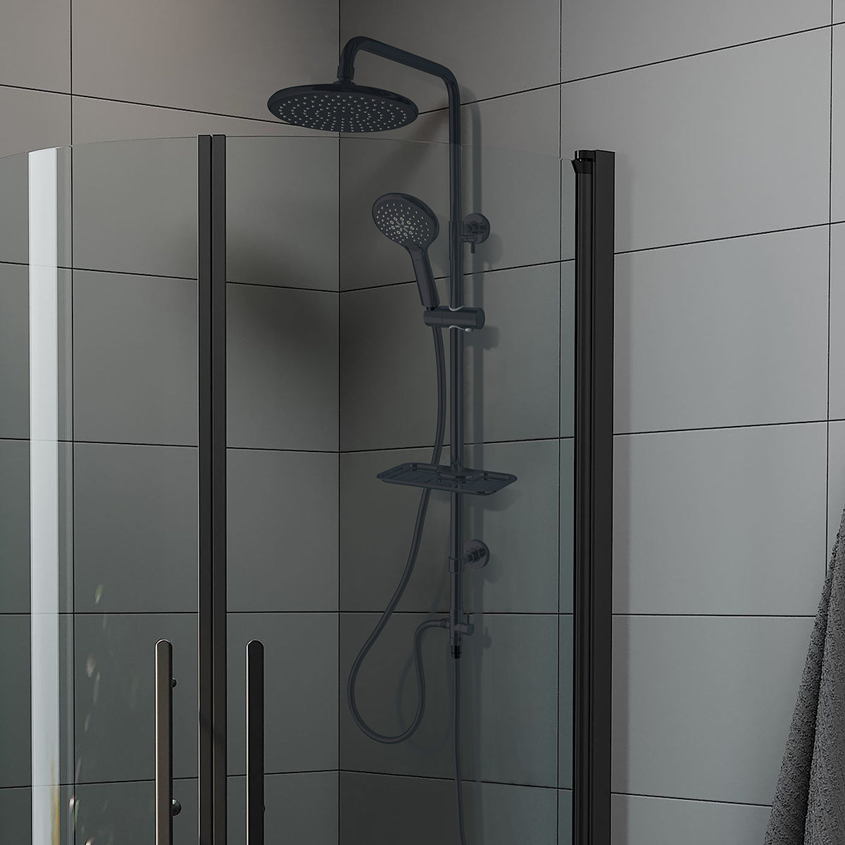 Martofte Duschsystem mit Kopfbrause 23 cm, Schwarz Matt 