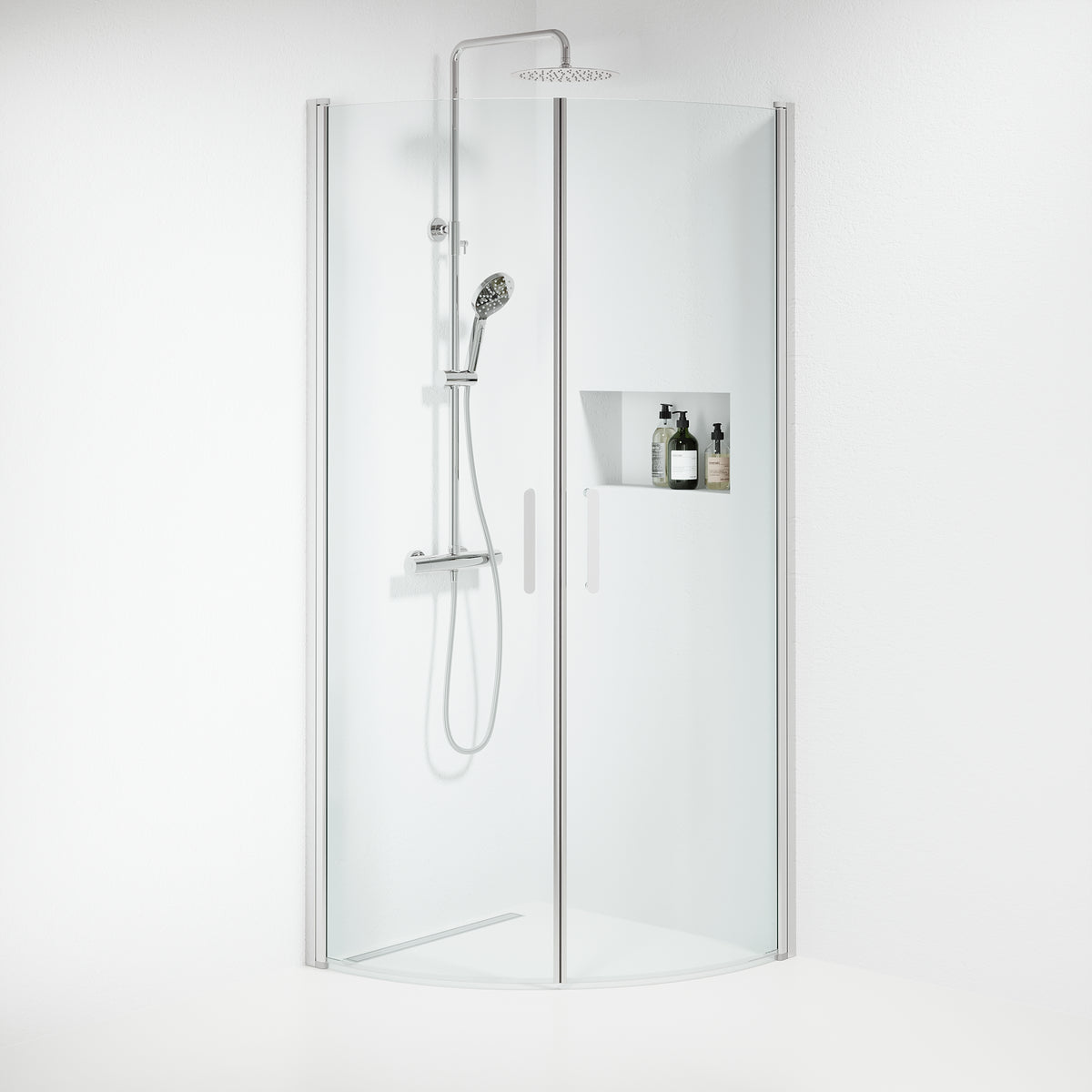 Sandefjord Shower Enclosure, Round, Chrome Profile, Clear Glass