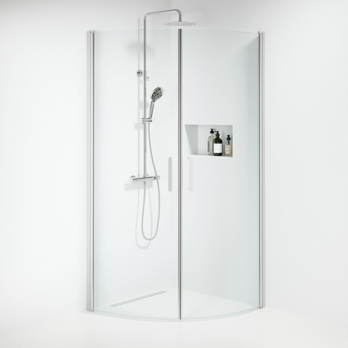 Sandefjord Shower Enclosure, Round, Chrome Profile, Clear Glass