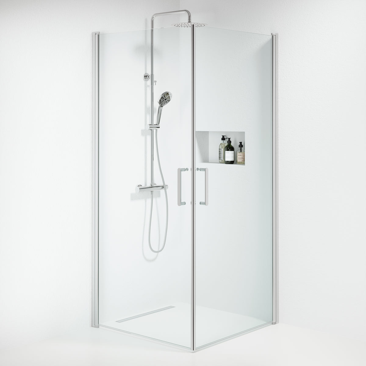 Sandefjord Shower Enclosure, Square, Chrome Profile, Clear Glass