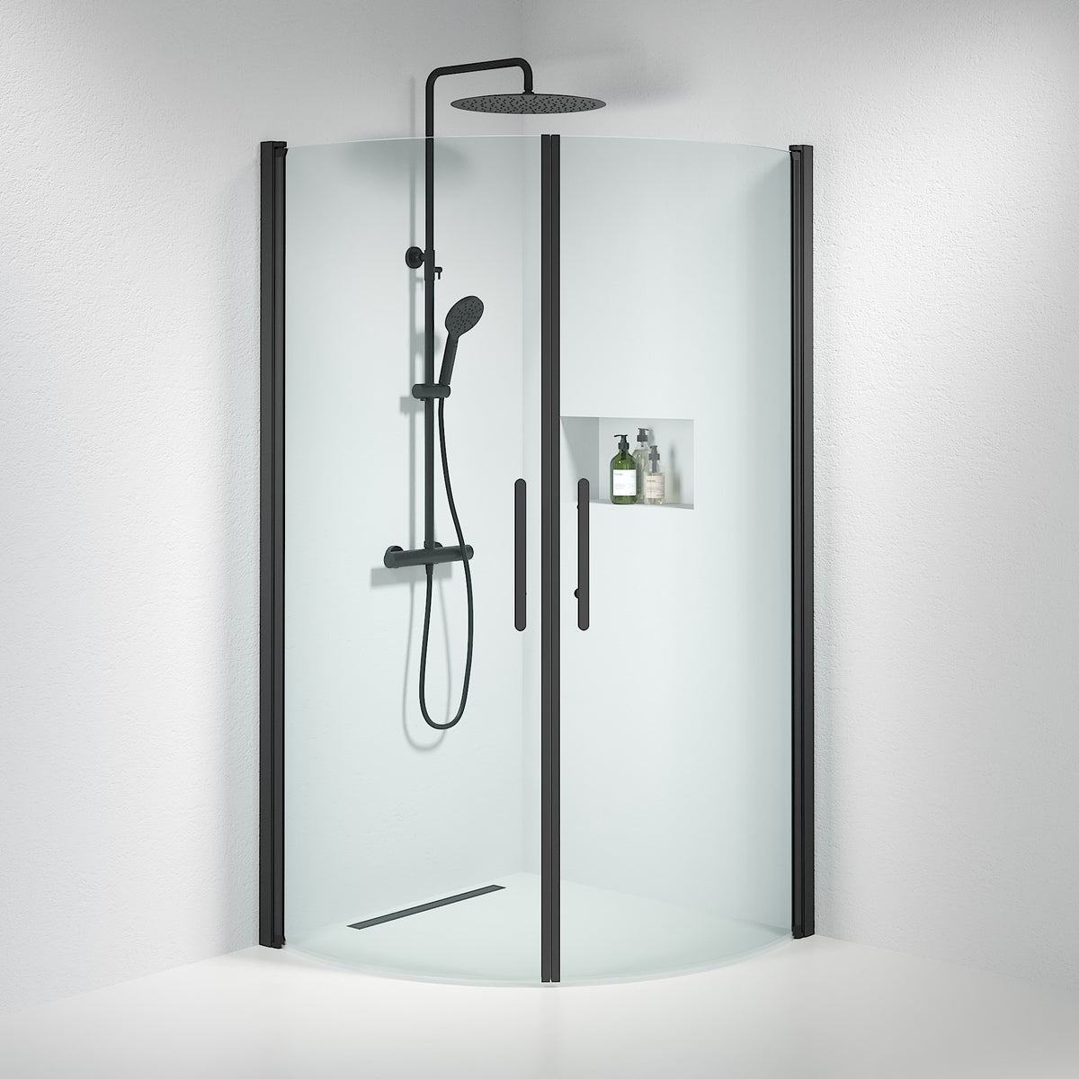 Vänern Shower Enclosure, Round, black Profile, Clear Glass