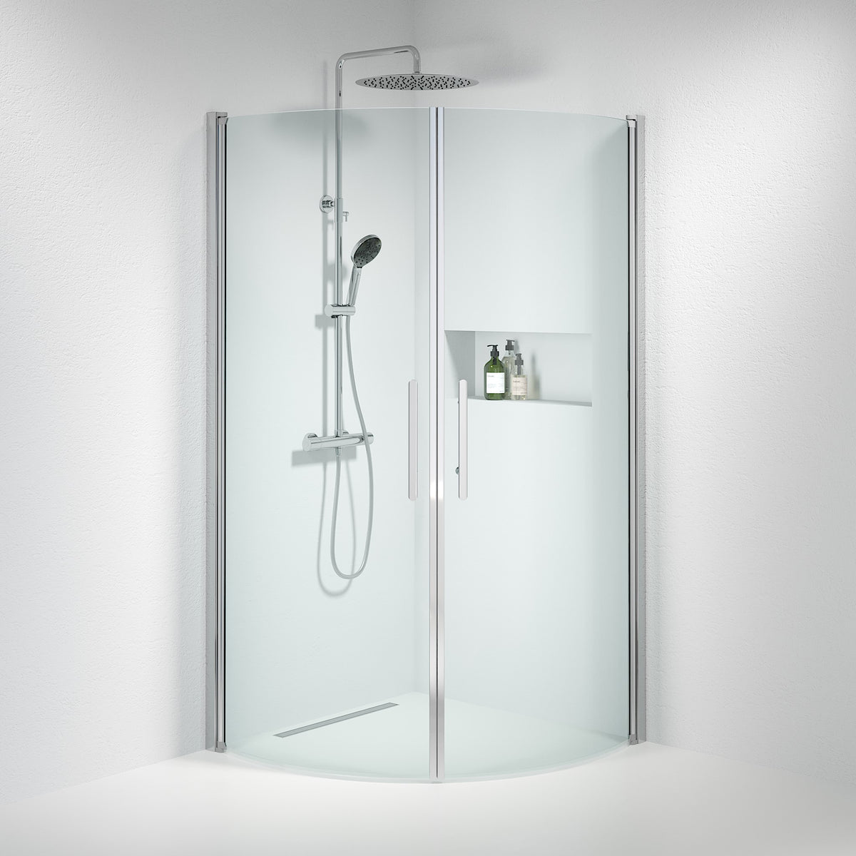 Vänern Shower Enclosure, Round, Chrome Profile, Clear Glass