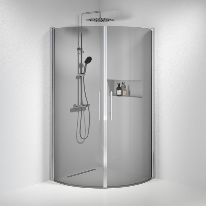 Vänern Shower Enclosure, Round, Chrome Profile, Dark Tinted Glass