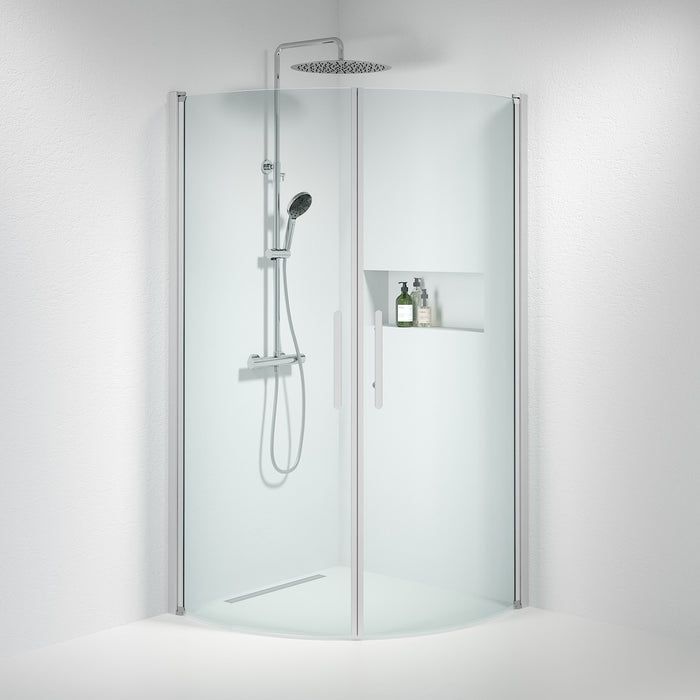 Vänern Shower Enclosure, Round, Brushed Aluminium Profile, Clear Glass