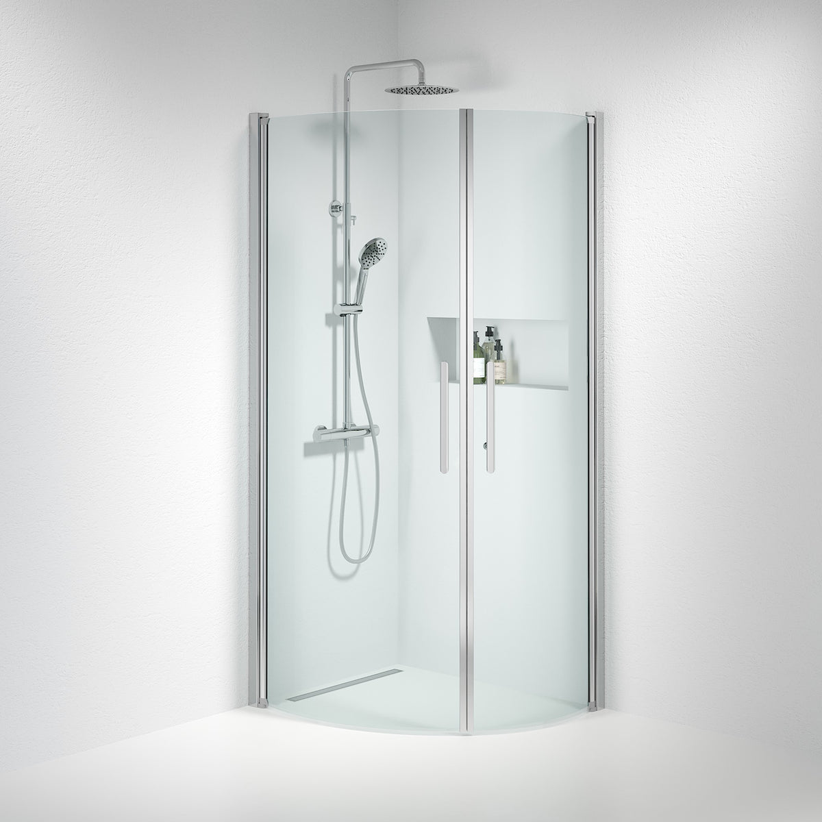 Vänern Shower Enclosure, Round, Chrome Profile, Clear Glass