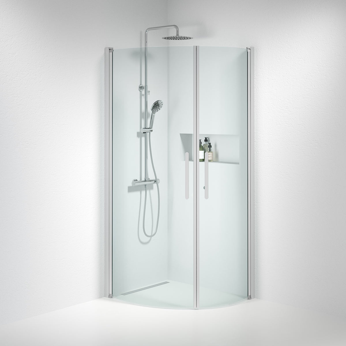 Fjäll Shower Enclosure, Round, Brushed Aluminium Profile, Clear Glass