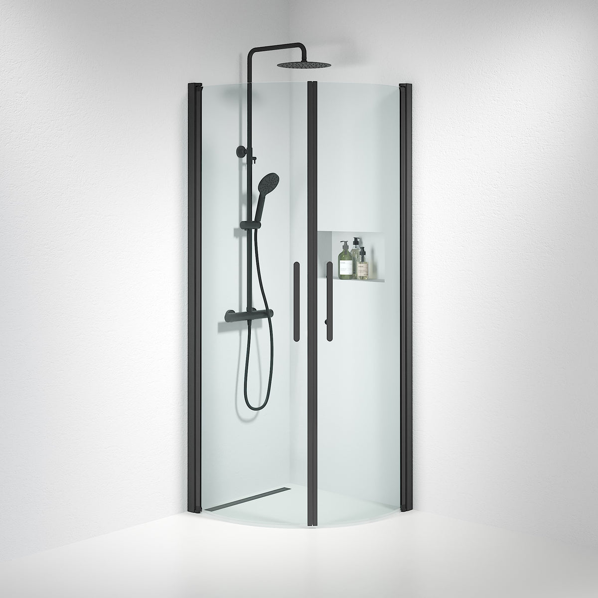 Vänern Shower Enclosure, Round, black Profile, Clear Glass