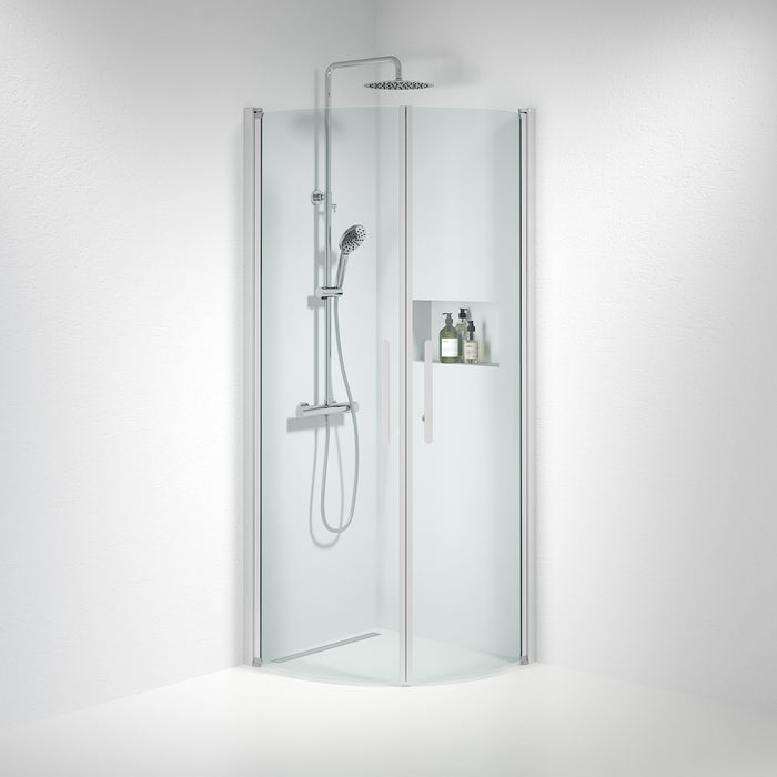 Fjäll Shower Enclosure, Round, Brushed Aluminium Profile, Clear Glass