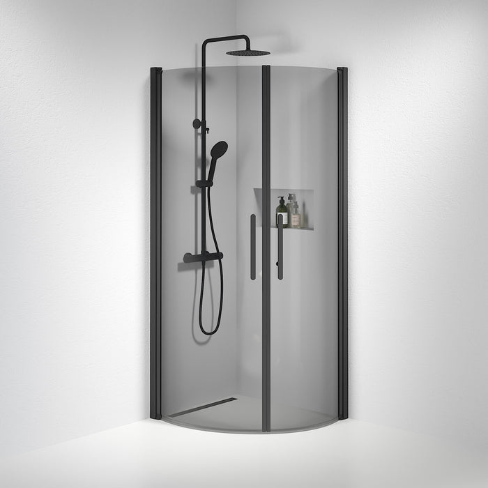 Vänern Shower Enclosure, Round, black Profile, Dark Tinted Glass