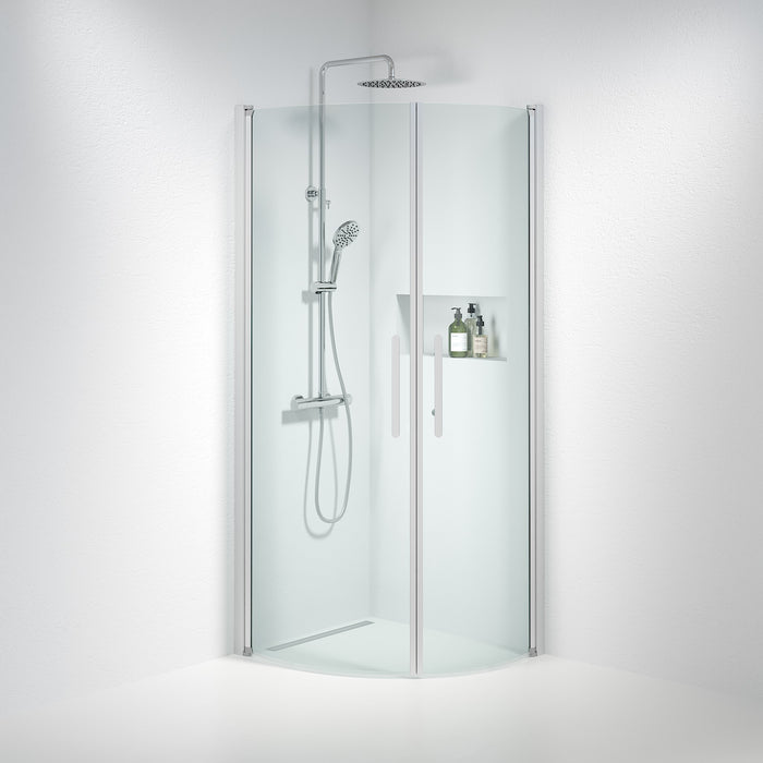 Fjäll Shower Enclosure, Round, Brushed Aluminium Profile, Clear Glass