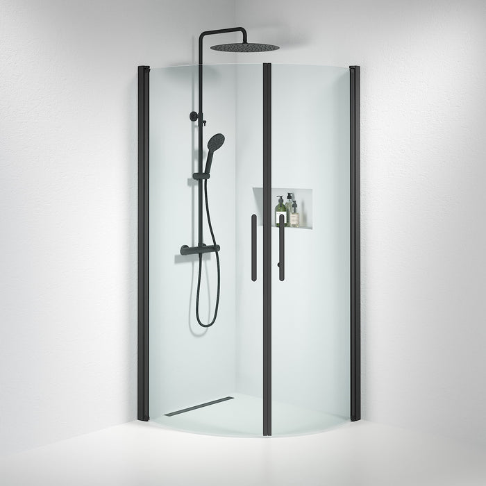 Vänern Shower Enclosure, Round, black Profile, Clear Glass