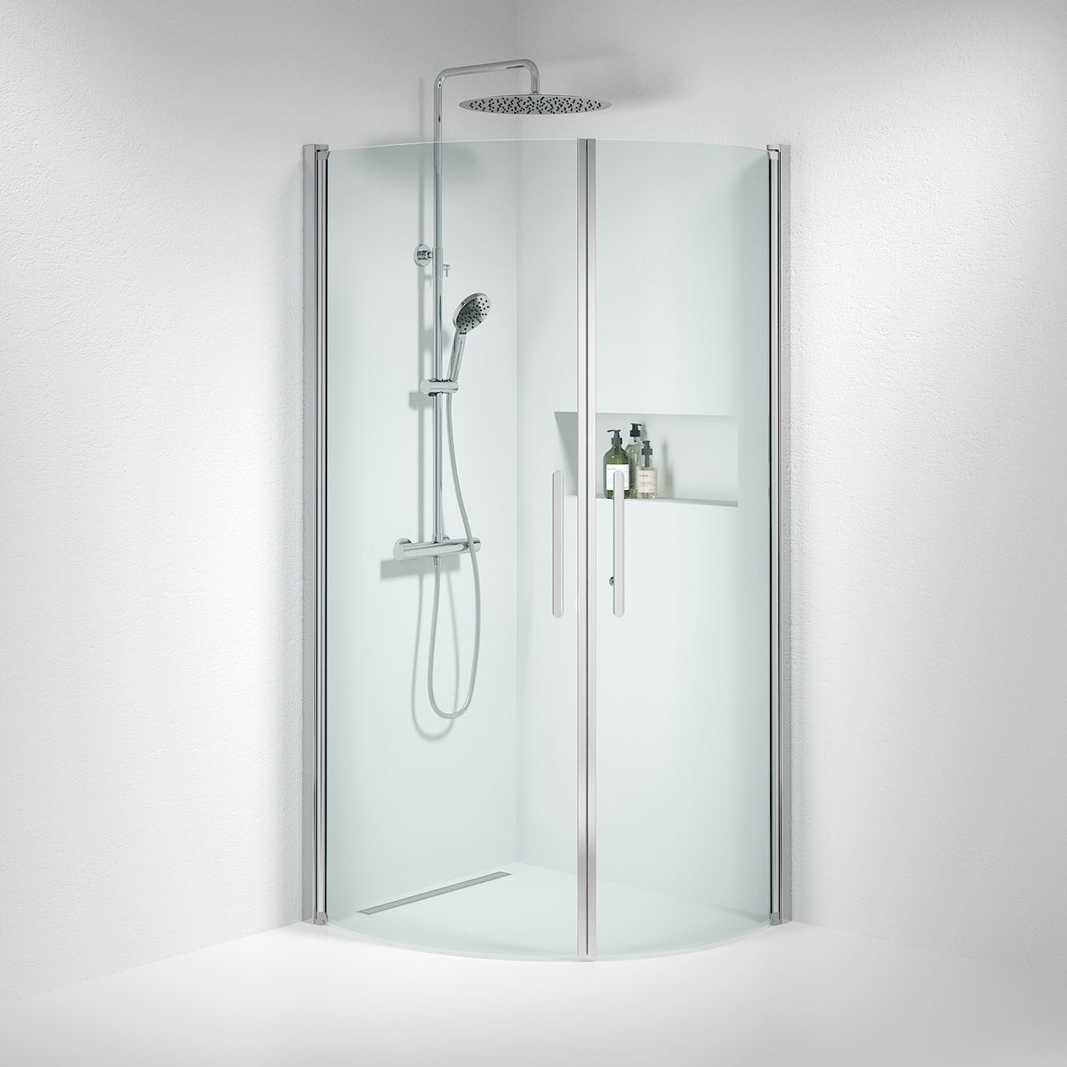 Vänern Shower Enclosure, Round, Chrome Profile, Clear Glass