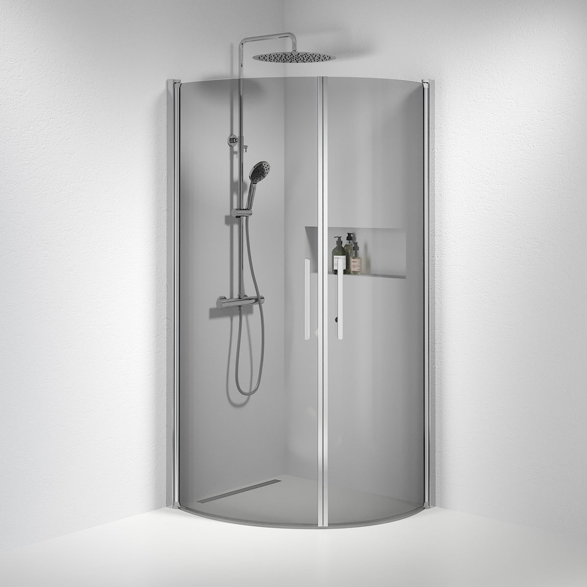 Vänern Shower Enclosure, Round, Chrome Profile, Dark Tinted Glass