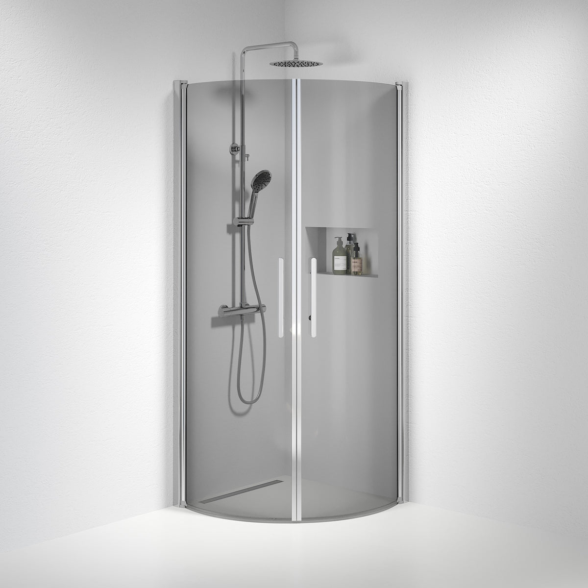 Vänern Shower Enclosure, Round, Chrome Profile, Dark Tinted Glass