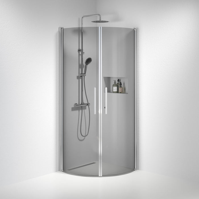 Vänern Shower Enclosure, Round, Chrome Profile, Dark Tinted Glass