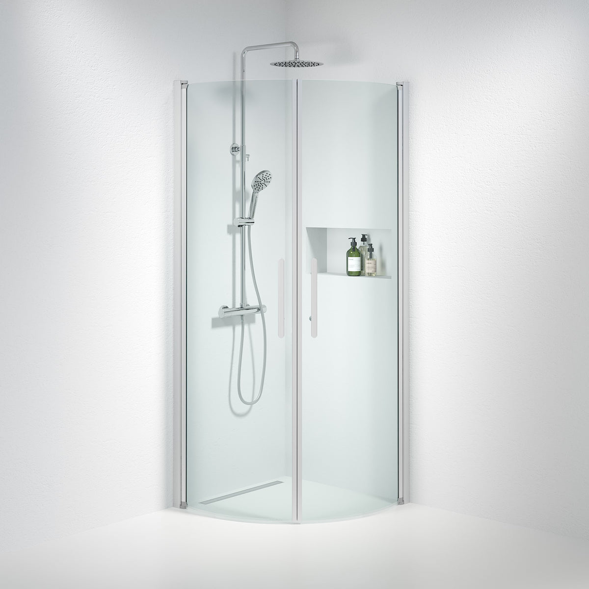 Fjäll Shower Enclosure, Round, Brushed Aluminium Profile, Clear Glass