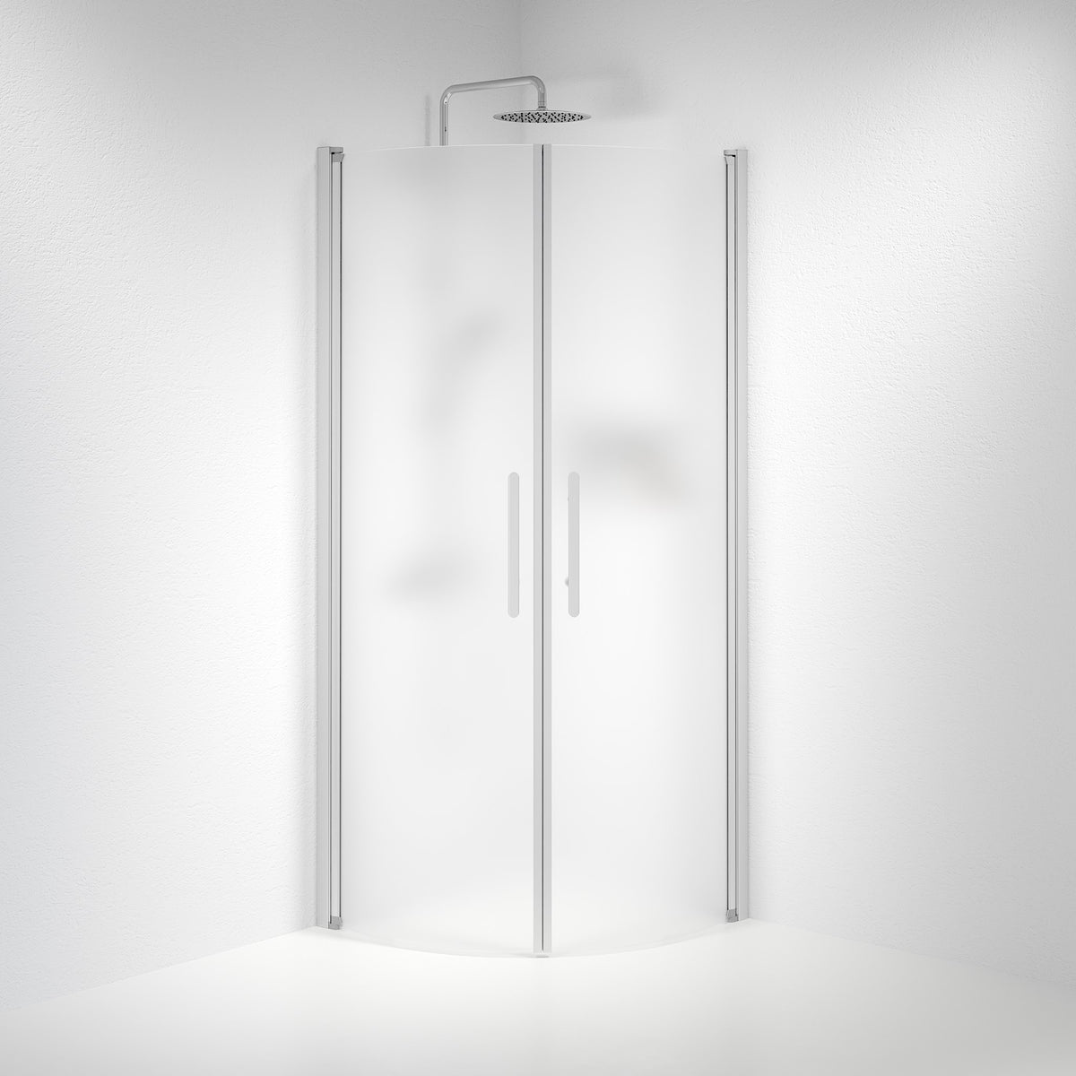 Vänern Shower Enclosure, Round, Brushed Aluminium Profile, matt Glass