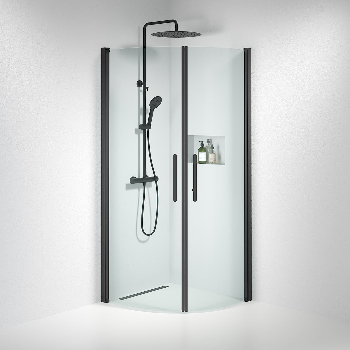 Vänern Shower Enclosure, Round, black Profile, Clear Glass