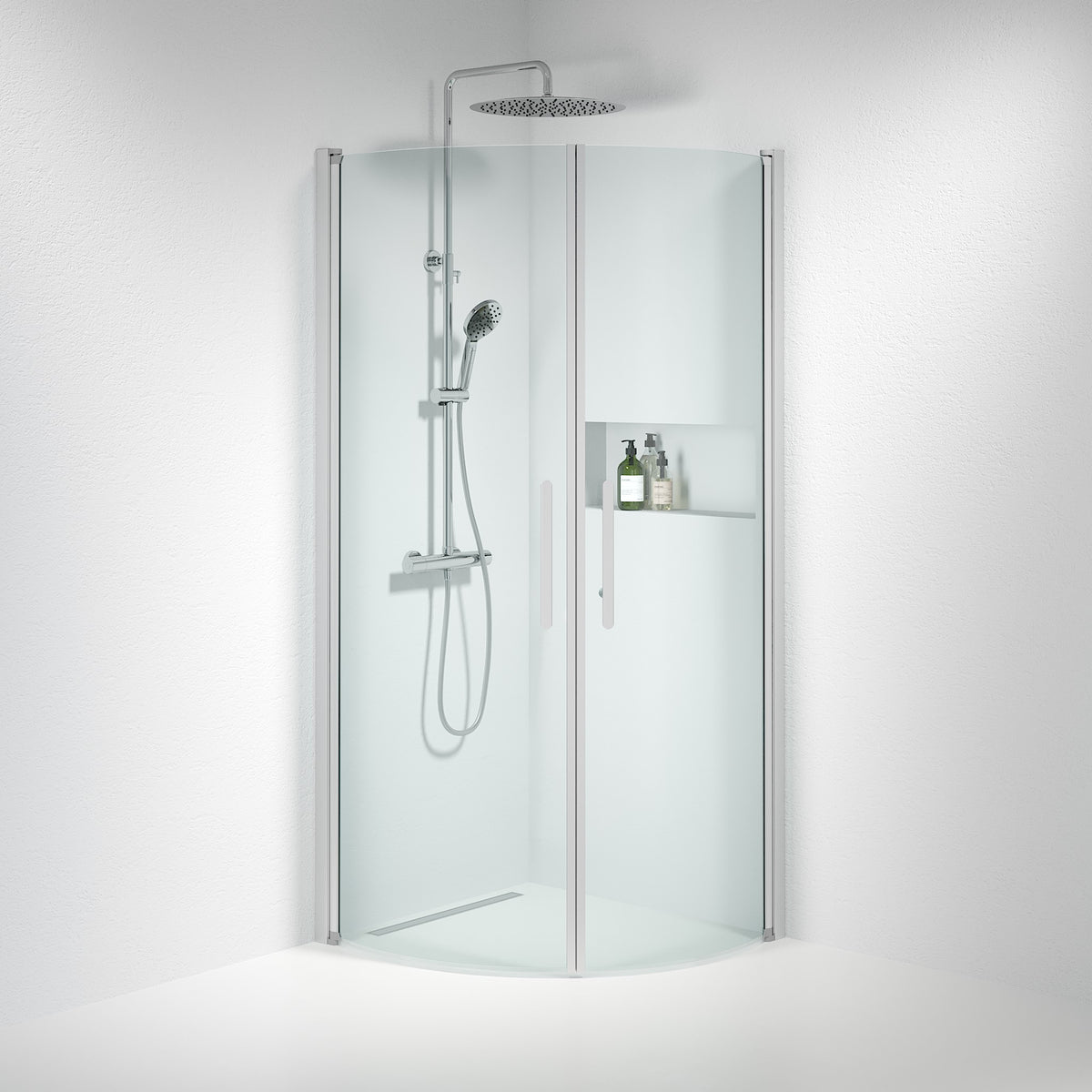 Fjäll Shower Enclosure, Round, Brushed Aluminium Profile, Clear Glass