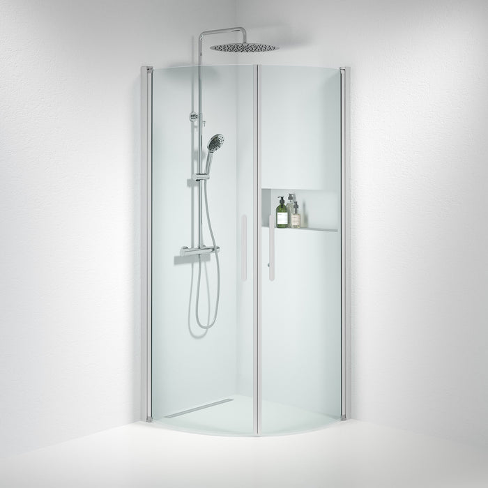 Fjäll Shower Enclosure, Round, Brushed Aluminium Profile, Clear Glass