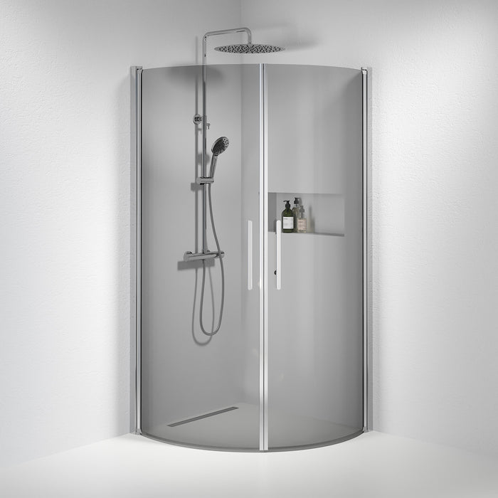 Vänern Shower Enclosure, Round, Chrome Profile, Dark Tinted Glass