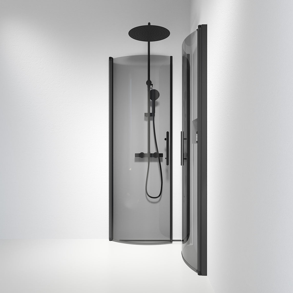 Vänern Shower Enclosure, Round, black Profile, Dark Tinted Glass