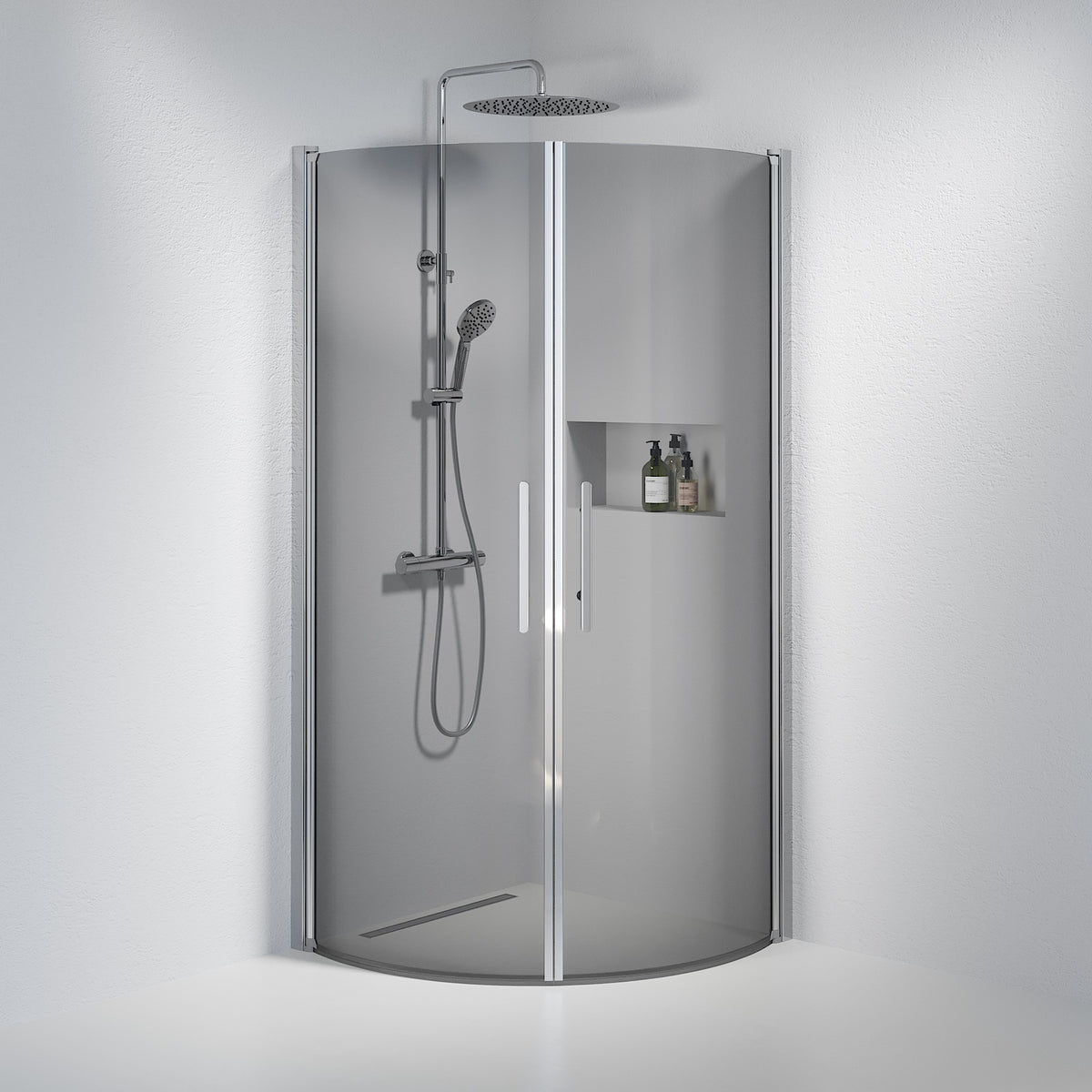 Vänern Shower Enclosure, Round, Chrome Profile, Dark Tinted Glass