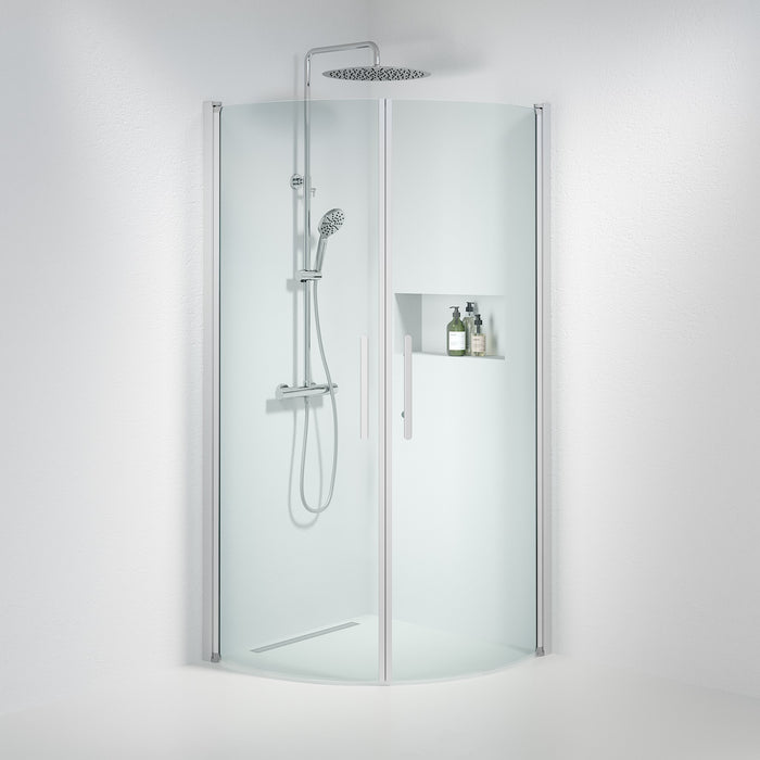 Vänern Shower Enclosure, Round, Brushed Aluminium Profile, Clear Glass