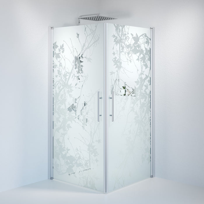 Vänern Shower Enclosure, Square, Brushed Aluminium Profile, Decor Glass