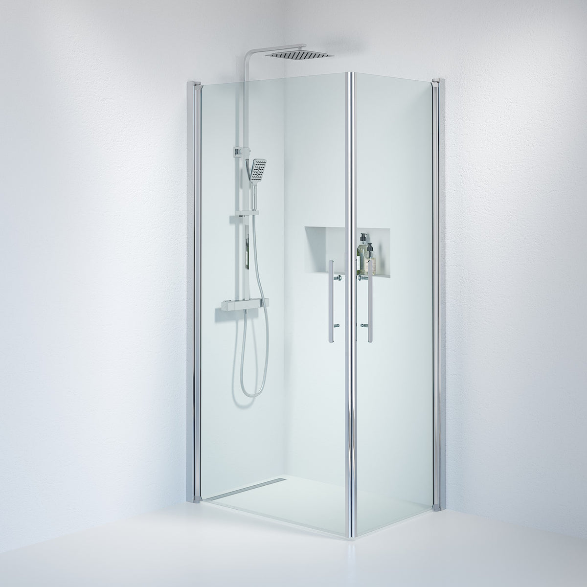 Vänern Shower Enclosure, Square, Chrome Profile, Clear Glass