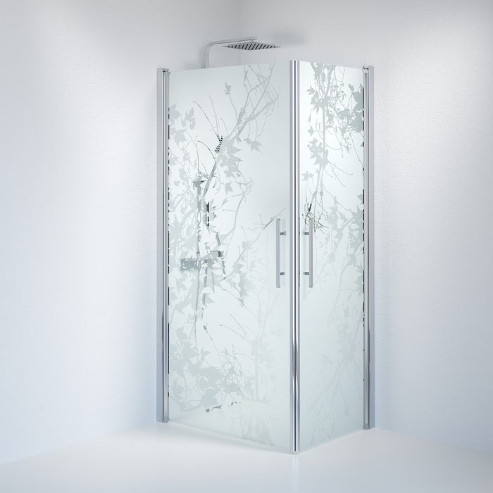 Vänern Shower Enclosure, Square, Chrome Profile, Decor Glass