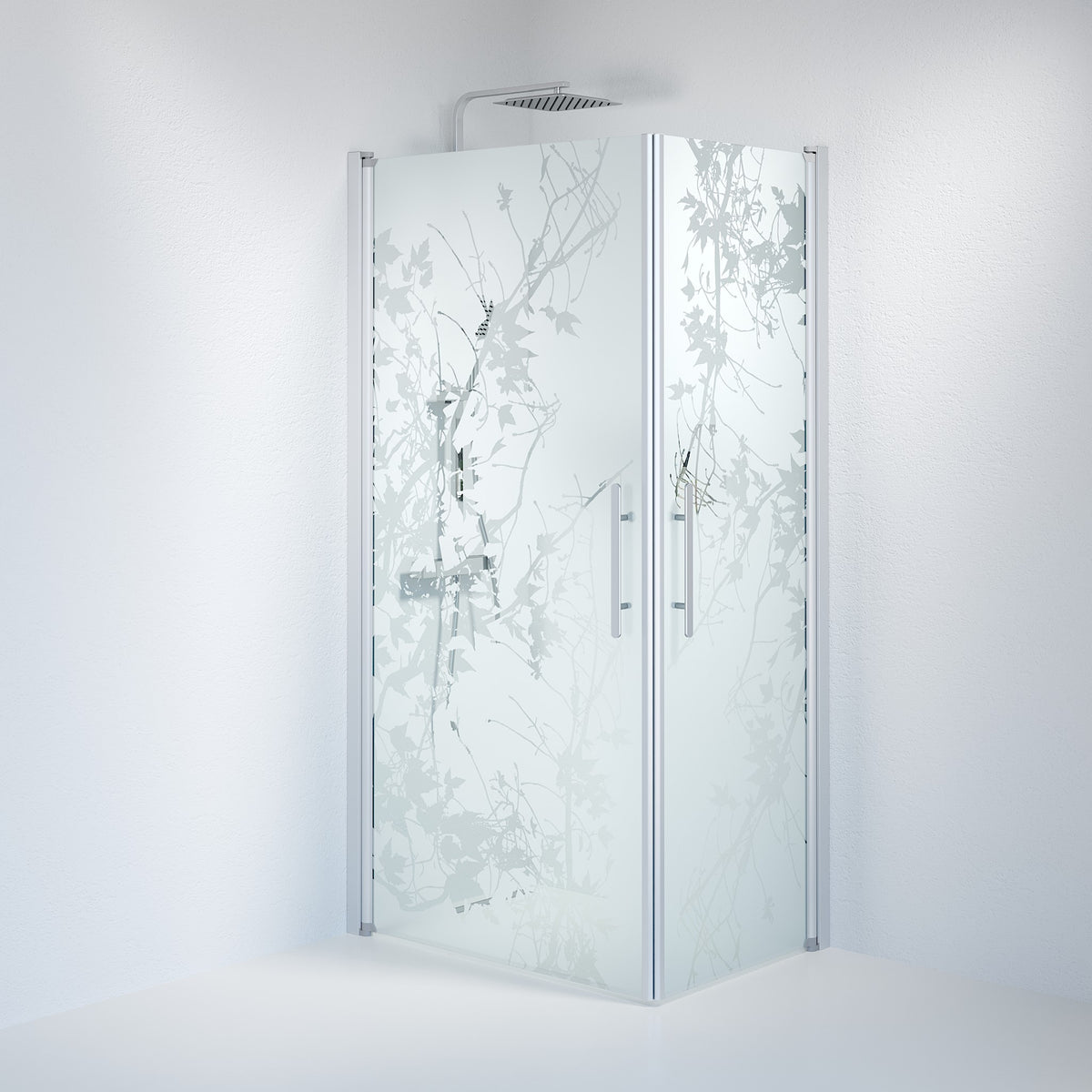 Vänern Shower Enclosure, Square, Brushed Aluminium Profile, Decor Glass