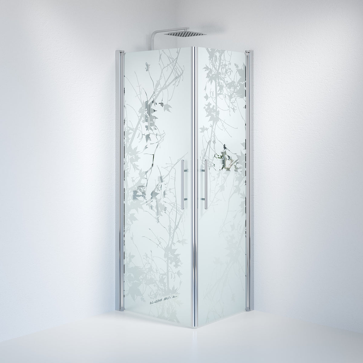 Vänern Shower Enclosure, Square, Chrome Profile, Decor Glass