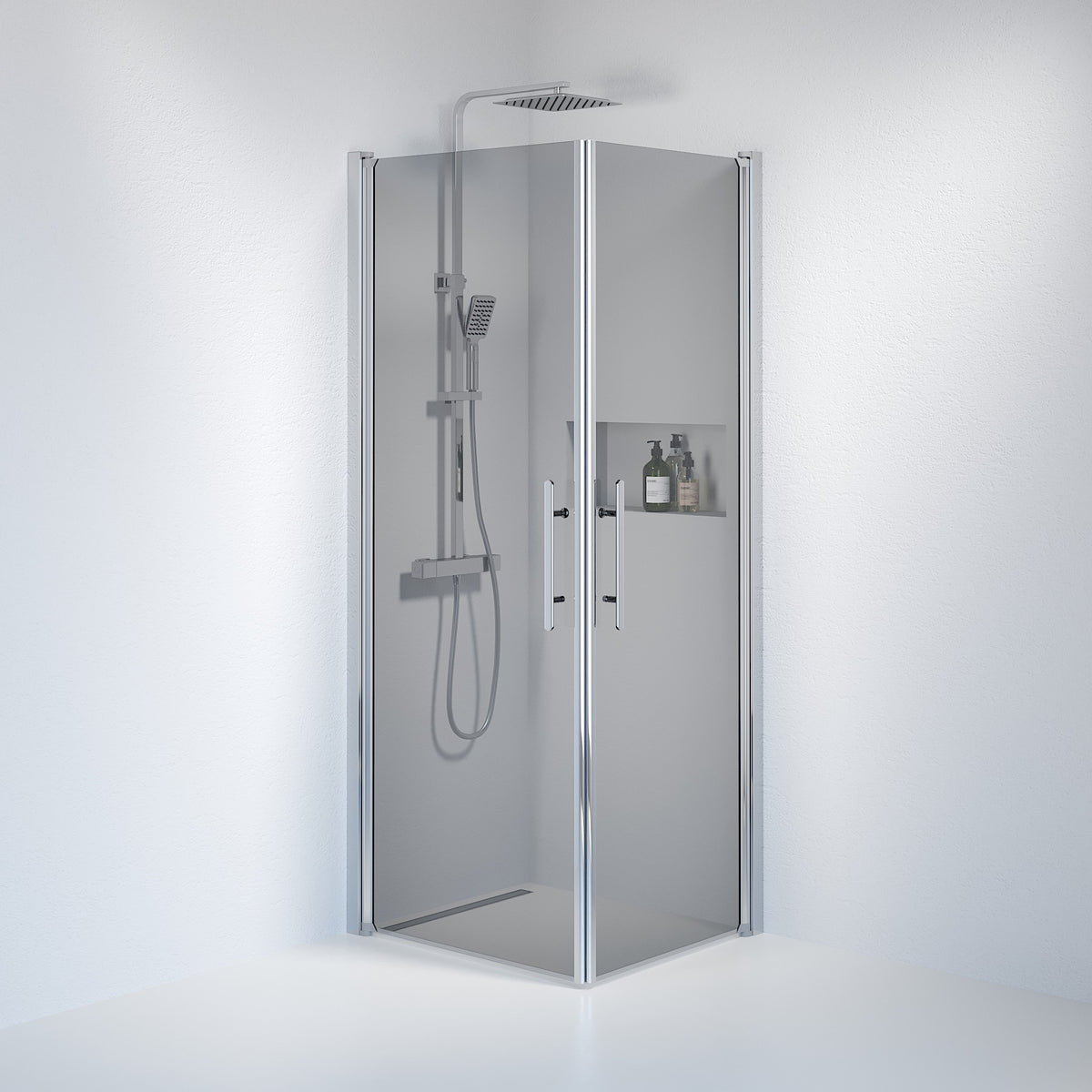 Vänern Shower Enclosure, Square, Chrome Profile, Dark Tinted Glass