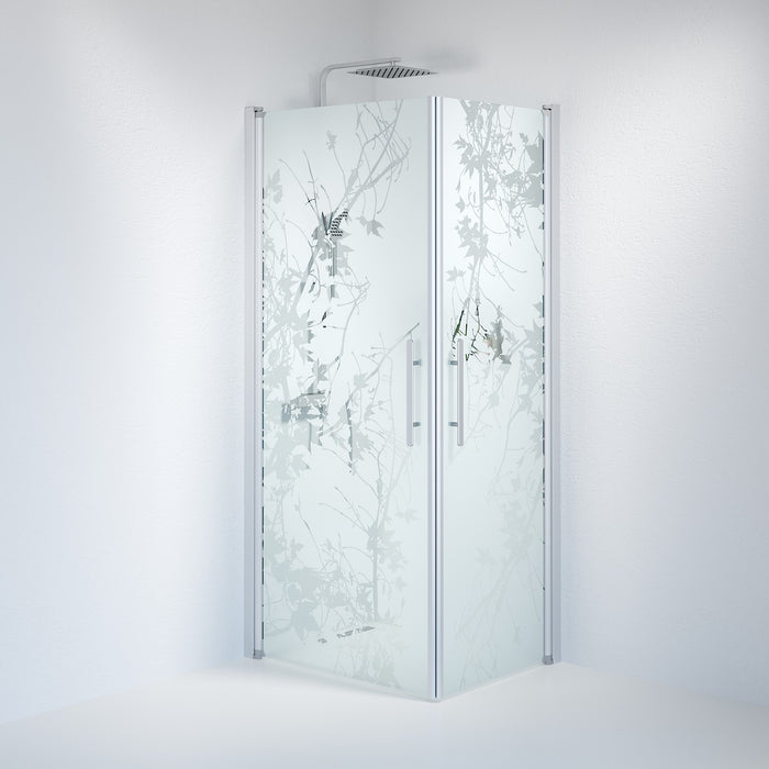 Vänern Shower Enclosure, Square, Brushed Aluminium Profile, Decor Glass