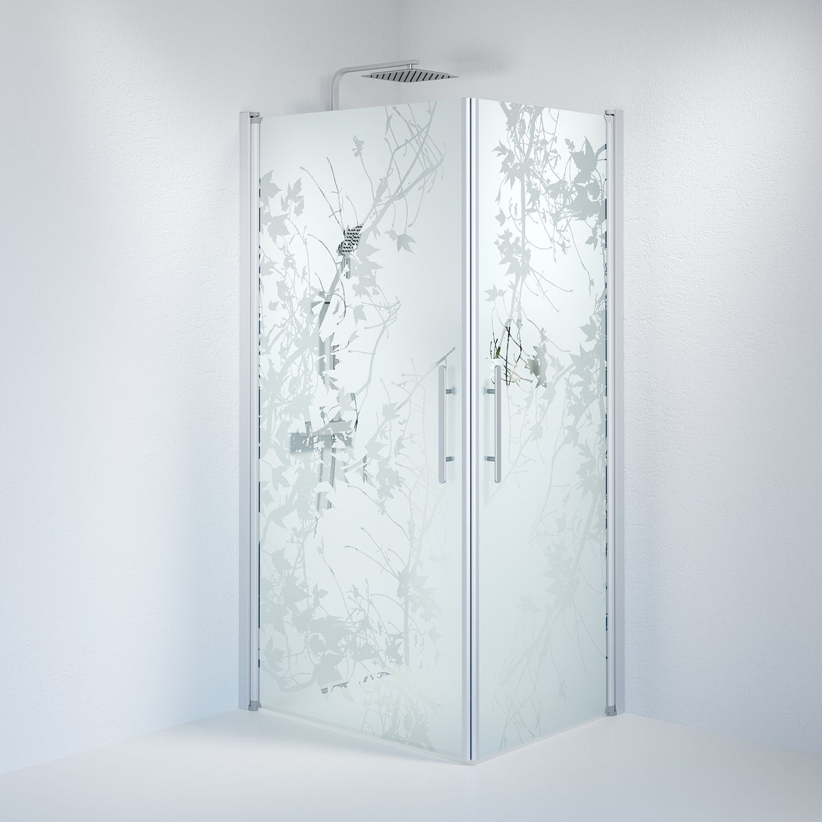 Vänern Shower Enclosure, Square, Brushed Aluminium Profile, Decor Glass