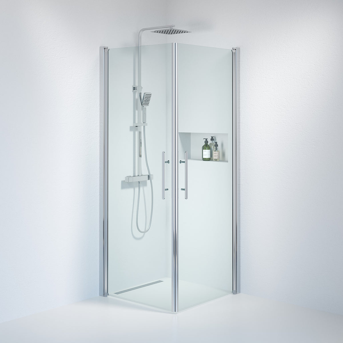 Vänern Shower Enclosure, Square, Chrome Profile, Clear Glass