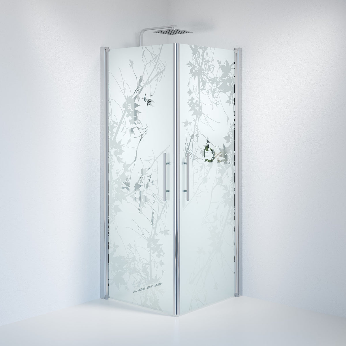 Vänern Shower Enclosure, Square, Chrome Profile, Decor Glass