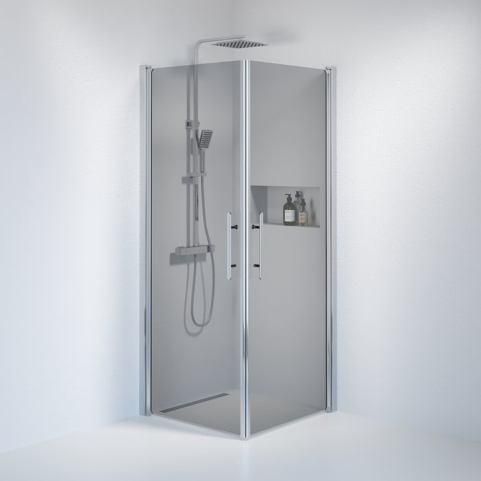 Vänern Shower Enclosure, Square, Chrome Profile, Dark Tinted Glass