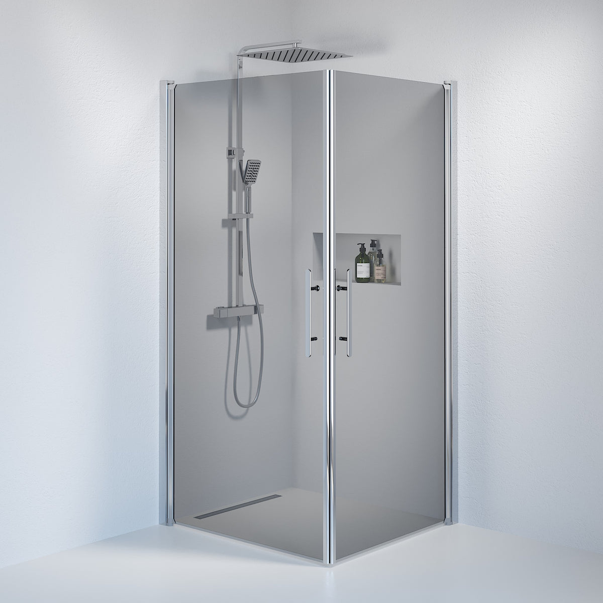 Vänern Shower Enclosure, Square, Chrome Profile, Dark Tinted Glass