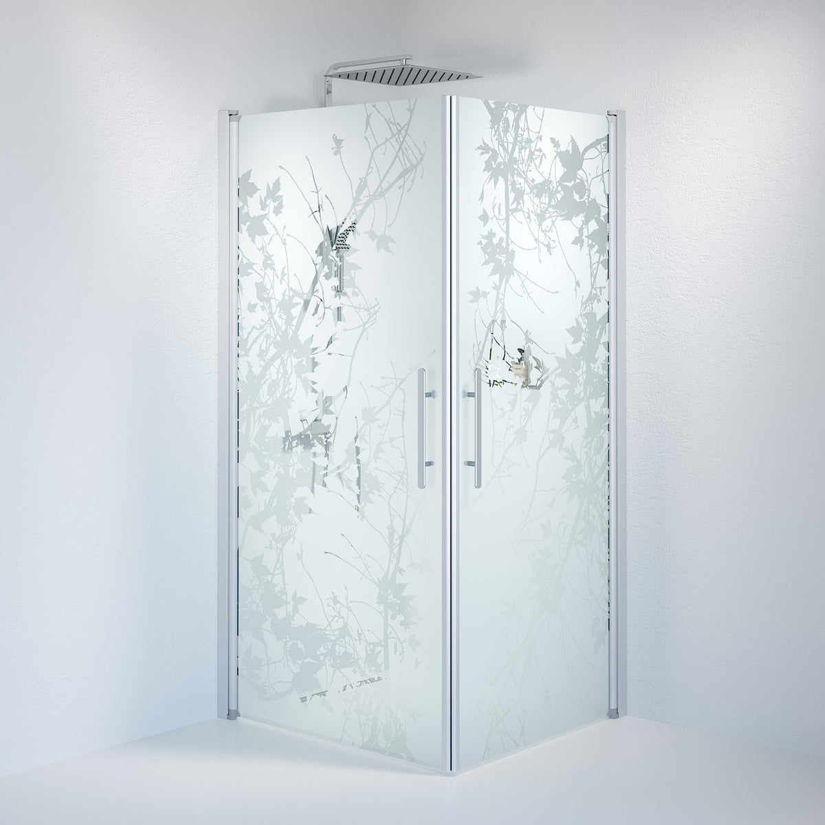 Vänern Shower Enclosure, Square, Brushed Aluminium Profile, Decor Glass