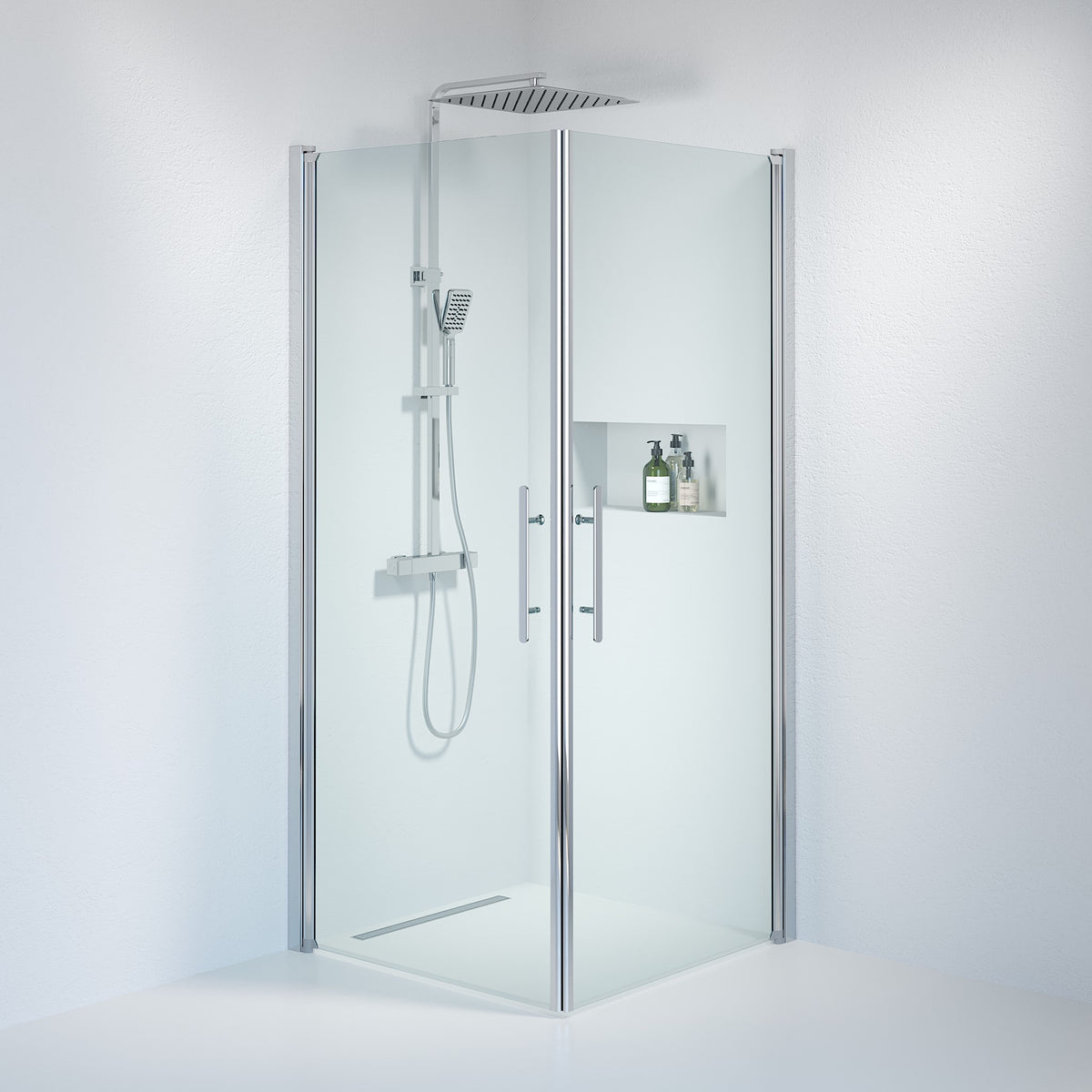 Vänern Shower Enclosure, Square, Chrome Profile, Clear Glass