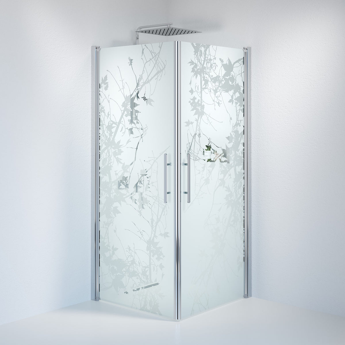 Vänern Shower Enclosure, Square, Chrome Profile, Decor Glass