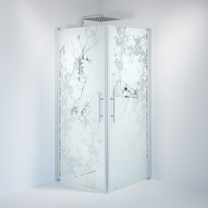 Vänern Shower Enclosure, Square, Brushed Aluminium Profile, Decor Glass