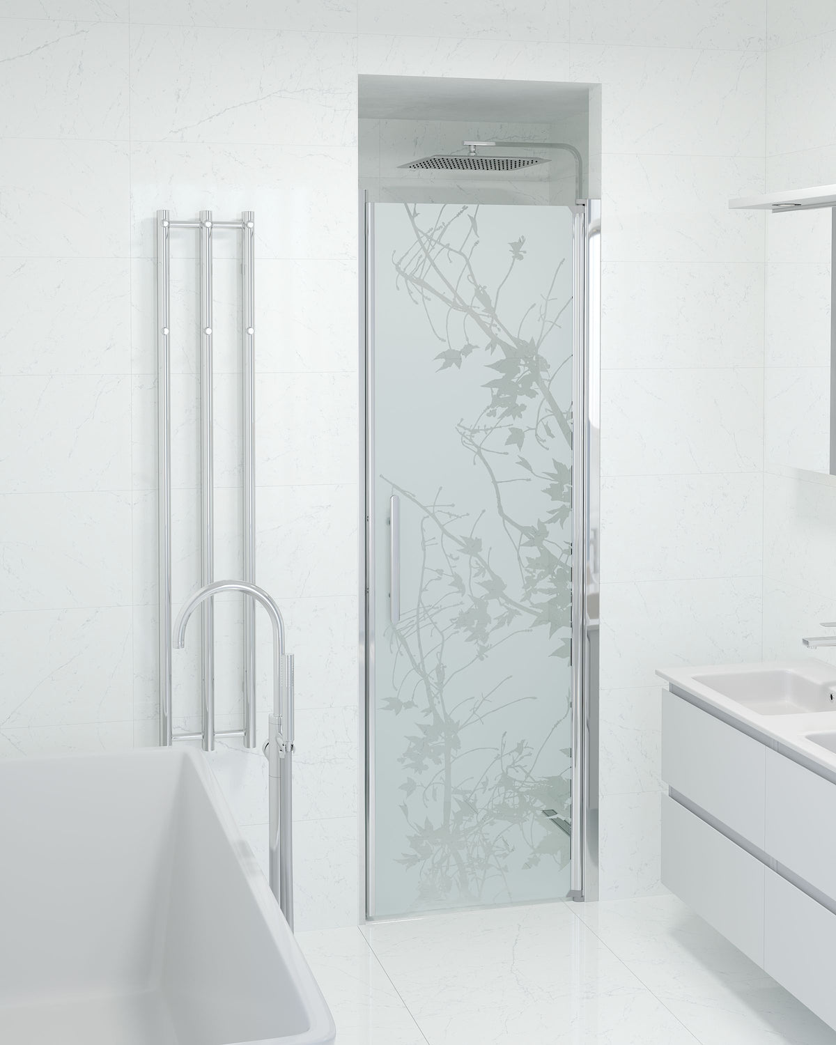 Vänern Niche Shower Door, Chrome Profile, Decor Glass