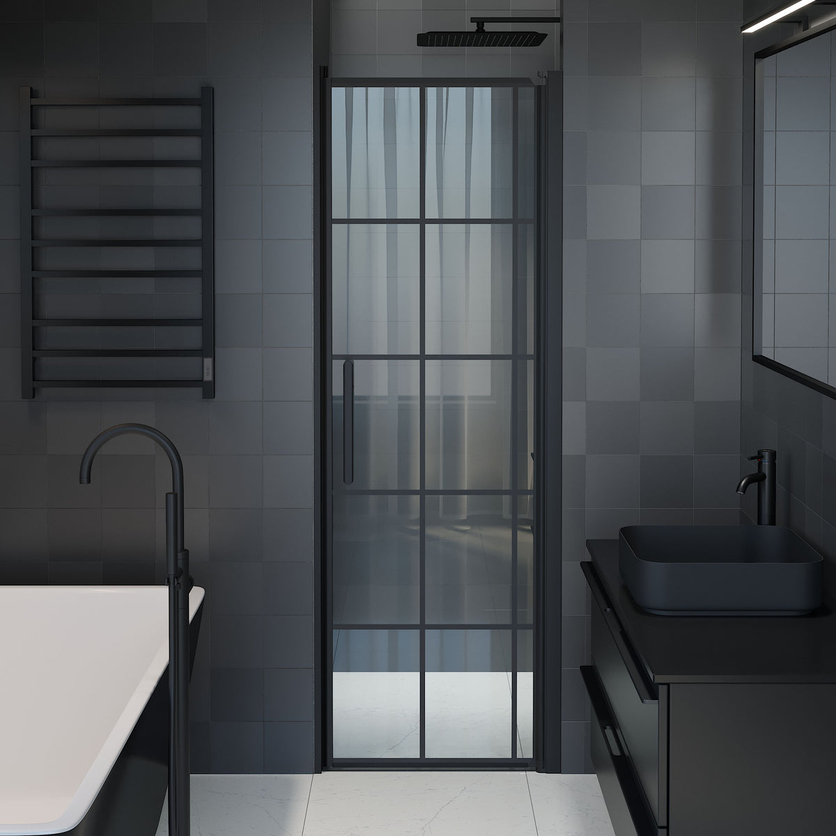 Vänern Niche Shower Door, black Profile, black Framed Glass