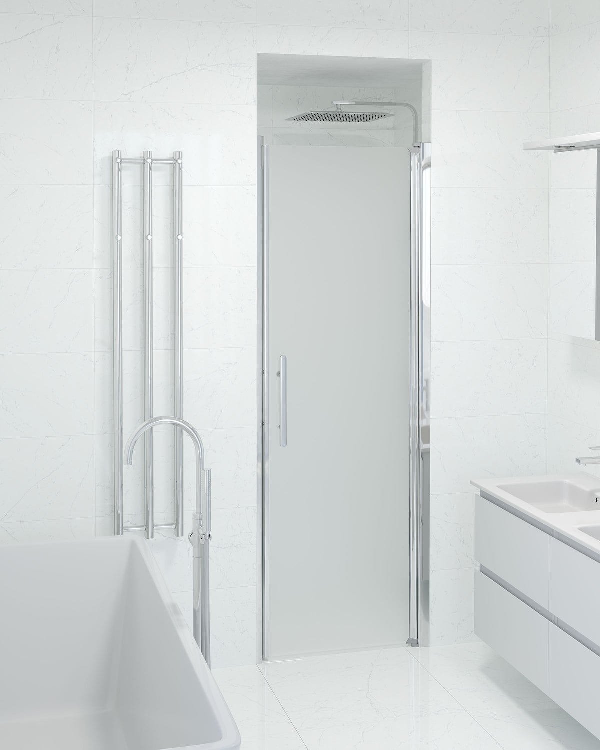 Vänern Niche Shower Door, Chrome Profile, matt Glass