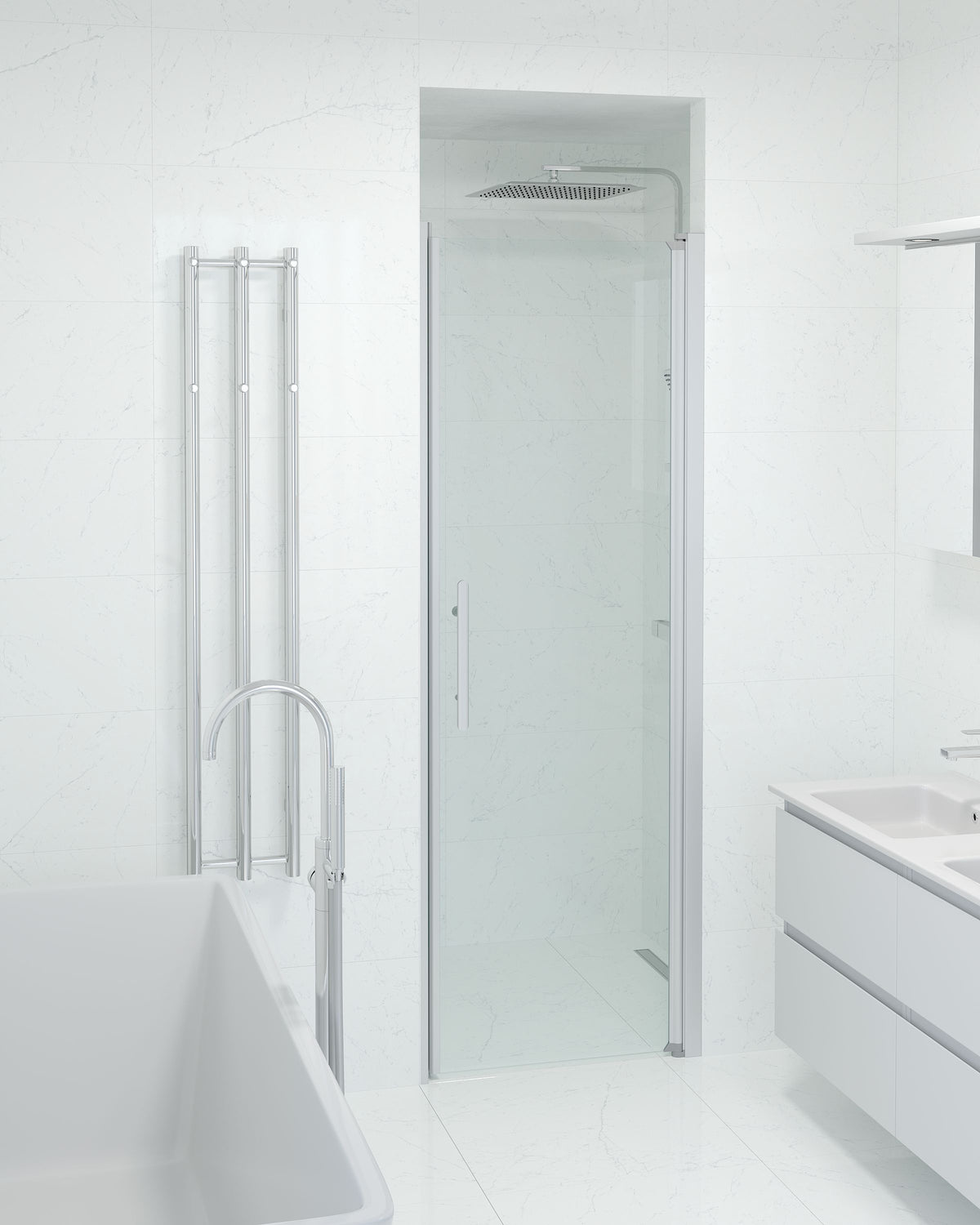 Vänern Shower Door For Shower Niche, Brushed Aluminium Profile, Clear Glass