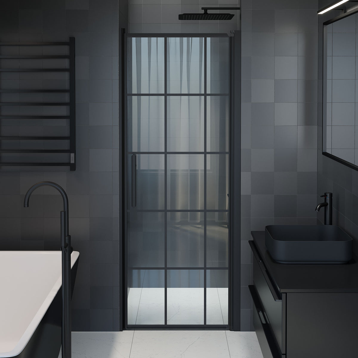 Vänern Niche Shower Door, black Profile, black Framed Glass