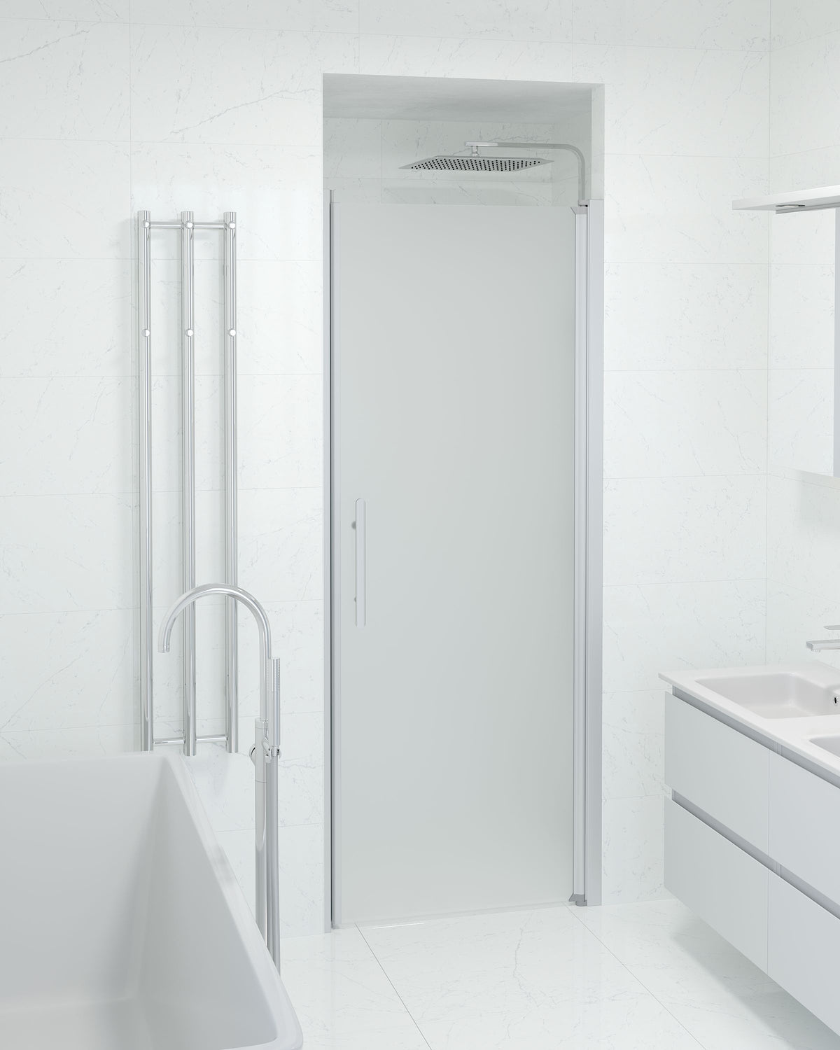 Vänern Niche Shower Door, Brushed Aluminium Profile, matt Glass